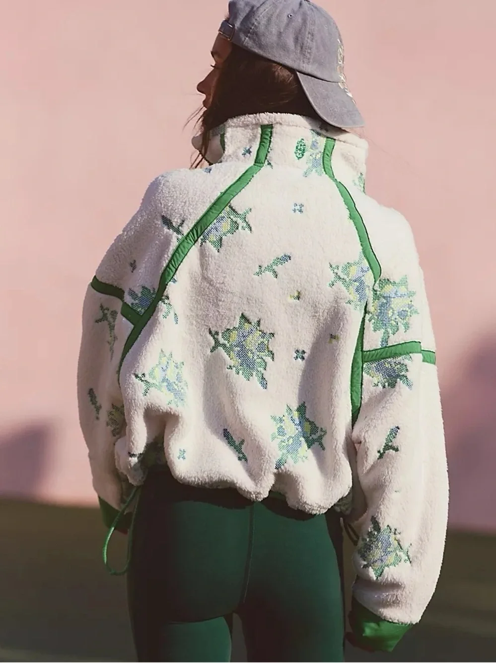 Free People Mountain High Embroidered Half Zip Fleece